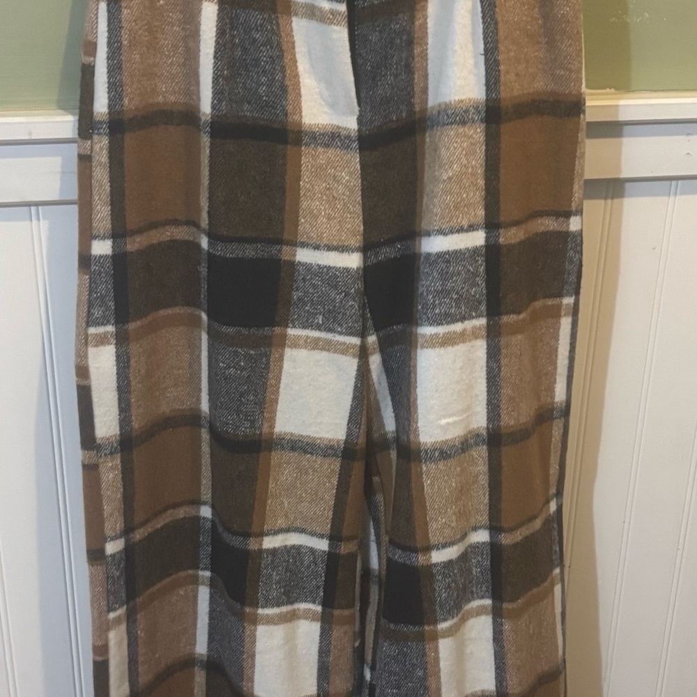 Plaid Wide-Leg Pants in Brown & Cream